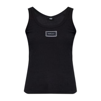 Versace Sleeveless Tops, female, Black, Size: 3XS Ribbed Stretch Cotton Tank Top