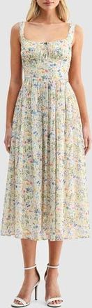 Lush Floral Fit & Flare Midi Sundress in Yellow Blue Floral at Nordstrom Rack, Size Medium