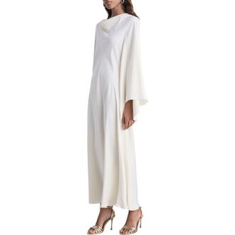 Mango Cowl Neck Long Sleve Satin Maxi Dress in Off White at Nordstrom, Size 10