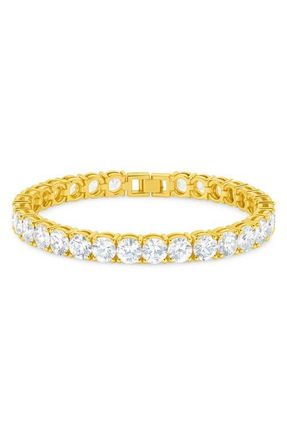 Sterling Forever Round Cut Cubic Zirconia Tennis Bracelet in Gold at Nordstrom, Size Medium