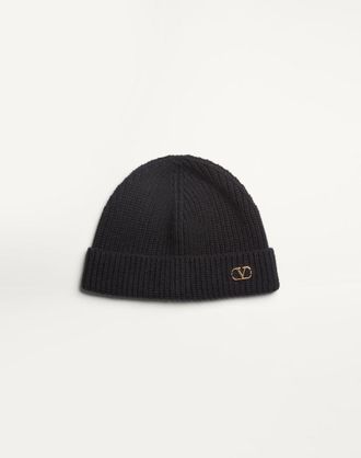 Valentino Garavani Beanie Knitted VLogo Signature In Cachemire Uomo NERO UNI