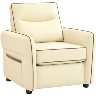 HOMCOM Poltrona Imbottita da Salotto con Tasca Laterale in Finta Pelle Beige