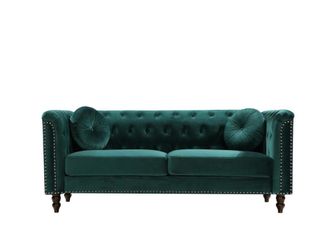 VENTE-UNIQUE.COM Sof&aacute; fijo terciopelo 3 plazas verde esmeralda 190x77cm