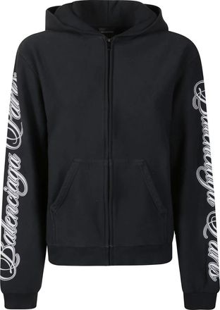 Balenciaga Hoodies & sweatvesten, Dames, Zwart, M, Katoen, Cursive Zip-Up Hoodie