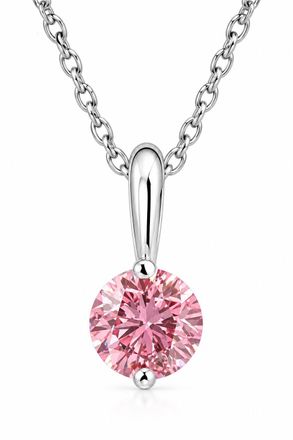 Pompeii3 1/4Ct Pink Diamond Solitaire Pendant 14k White Gold 18 Necklace Lab Grown