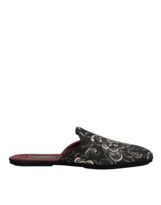 Dolce & Gabbana Black Floral Jacquard Slides Slippers Mens Shoes