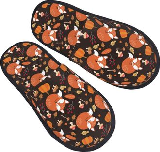 Generic Cotton Slippers Fall Mushroom Fox Portable Fleece Slippers Cozy Anti-Slide Slipper For Travel Men Ladies M