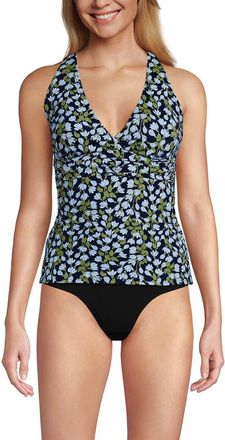 Lands End DD-Cup V-Neck Plunge X Back Tankini Top in Navy Mini Bloom Floral at Nordstrom, Size X-Large