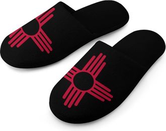 Generic Flag Of New Mexico Mens Flannel Slipper Soft Non Slip House Shoes Comfy Winter Warm Indoor Outdoor Slippers