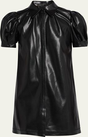 Alice & Olivia Jem Vegan Leather Puff-Sleeve Shirtdress