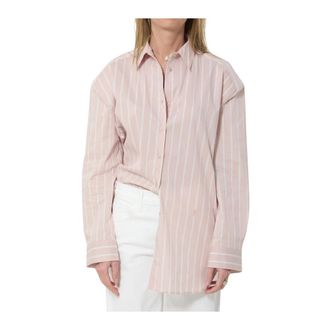 Frankie Shop Gestreepte Oversized Katoenen Blouse - Dames - Blouses & Shirts - Roze - Maat: M Katoen