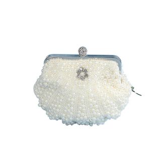 Generic Shell Bag Luxury Wedding Pearl Purse Shell Evening Handbag, Women Bag Cascading Beaded Rhinestone Fancy Clutch(DS1089beige)