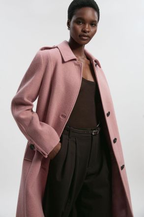 Karen Millen Womens Wool Oversized Single Breasted Tailored Midi Coat - Rose - Size 14 UK
