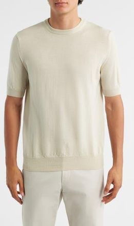 Aur&eacute;lien Cashwool Short Sleeve Crewneck Sweater in Light Beige at Nordstrom Rack, Size X-Large