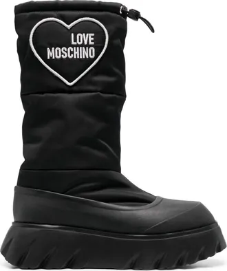 Love Moschino Black Cotton Drawstring Closure Boots