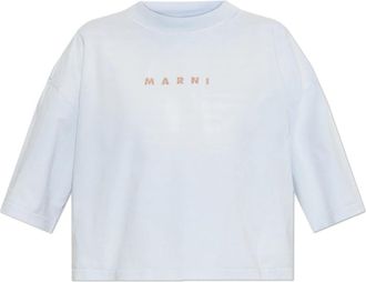 Marni T-shirt met geprint logo - Dames - T-shirts - Blauw - M - Katoen - Tops