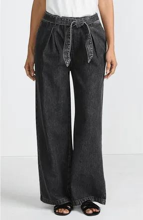 Lands End High Ridge Twill Pull On Pleated Wide Leg Pants in Black Stone Wash at Nordstrom, Size X-Small Short