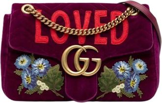 Gucci Pre-owned Geborduurde Gewatteerde Fluwelen Crossbody Tas - Dames - Vintage Schoudertas - Paars - ONE Size - Vintage
