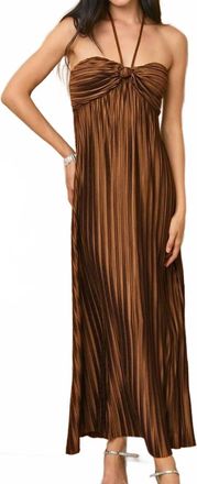 Dress Forum Pleated Halter Neck Maxi Dress In Shimmer Brown