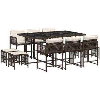 vidaXL Set Comedor De Jard&iacute;n 11 Pzas Y Cojines Rat&aacute;n Sint&eacute;tico Marr&oacute;n Vidaxl