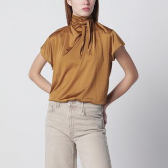 Christophe Lemaire Cinnamon-brown T-shirt with scarf detail