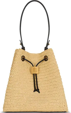Balmain Pulse crochet and leather backpack in Beige at Nordstrom