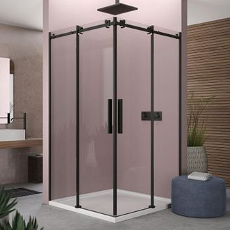 Nova Box doccia angolare 70x75 cm scorrevole in cristallo temperato 8mm H200 cm profilo nero opaco lapo