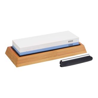 OEM Piedra De Afilar De Agua Basics - Doble Cara, Grano 1000/6000 - Base De Bamb&uacute; Antideslizante, Angler - Crezuo