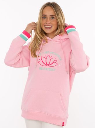 Zwillingsherz Hoodie ZWILLINGSHERZ Be Patient, Damen, Gr. L/XL, pink, Sweatware, Obermaterial: 50% Baumwolle, 50% Polyester, Sweatshirts Hoodie, Schriftzug und Bl&uuml;t