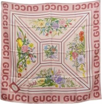 Gucci Pre-owned Vintage Silk Scarf - Dames - Vintage Accessoires - Roze - ONE Size - Vintage