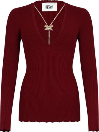 Silvian Heach Tenira V-neck Truien - Dames - V-hals truien - Rood - XS - Polyester - Truien & Vesten