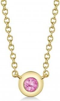 Allurez Round Pink Sapphire Bezel Pendant Necklace 14K Yellow Gold (0.07ct)