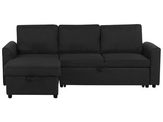 Beliani Sof&aacute; esquinero de tejido negro 3 personas