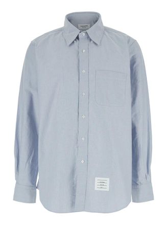 Thom Browne Light Blue Shirt With Button-Down Collar And Striped Rwb Detail On The Rear In Cotton Man