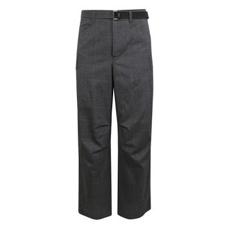 sacai Wide Trousers, male, Gray, M, Check Cargo Wool Wide Leg Trousers