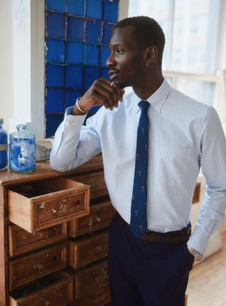 Le 31 Mens Blue-stripe Oxford shirt Standard fit