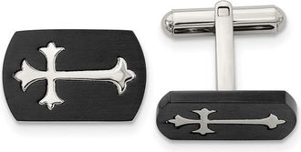 Diamond2Deal Stainless Steel Brushed and Polished Black IP-plated Cross Cufflinks