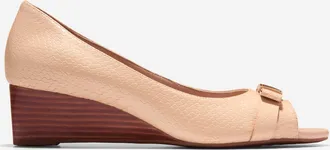 Cole Haan Womens Go-To Malta Peep Toe Bow Wedges - Beige Size 10.5