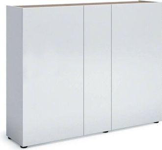 Dmora Scarpiera Anir, Mobile Portascarpe 27 Paia, 10 Ripiani Made in Italy, 3 Ante, 145x35x115h cm Bianco Lucido