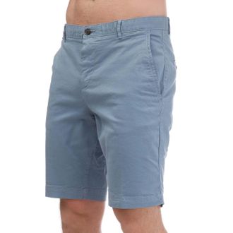 HUGO BOSS Mens Stretch Cotton Twill Shorts in Light Blue - Size Small