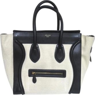 Celine Pre-owned Tote Bags, female, Beige, Size: ONE SIZE Pre-owned Luggage Mini Shopper Canvas Leather Tote Bag