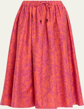 Max Mara Coral-Print Drawstring Midi Skirt