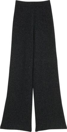 Twinset Wijde Geribbelde Wollen Broek - Dames - Wijde Broeken - Grijs - XS - Wol - Broeken