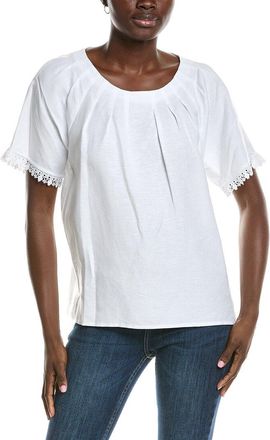 Anne Klein Pleated Neck Raglan Linen-Blend Blouse