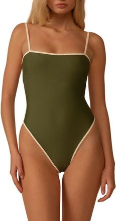 Montce Swim Jacelyn Binded One-Piece Swimsuit in Olive Cream Binded at Nordstrom, Size X-Large