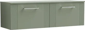 Balterley Balterley - Retro 2 Drawer Wall Hung Vanity Unit with Colour Coordinating Worktop - 1200mm - Satin Green
