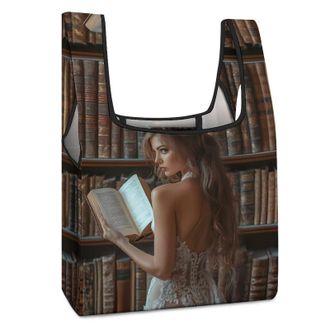 Generic Woman Portrait Oil Painting Shopping Bag Reusable Grocery Tote Bag Foldable Handbag for Travel Picnic
