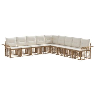 vidaXL Conjunto De Sof&aacute;s De Exterior 9 Pcs Natural Y Crema Poli&eacute;ster Vidaxl
