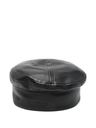 Emporio Armani leather panelled beret - women - Cotton/Polyester/Sheepskin - 57 - Black