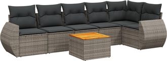 vidaXL Vidaxl - Set De Sof&aacute;s De Jard&iacute;n 7 Piezas Con Cojines Rat&aacute;n Pe Gris